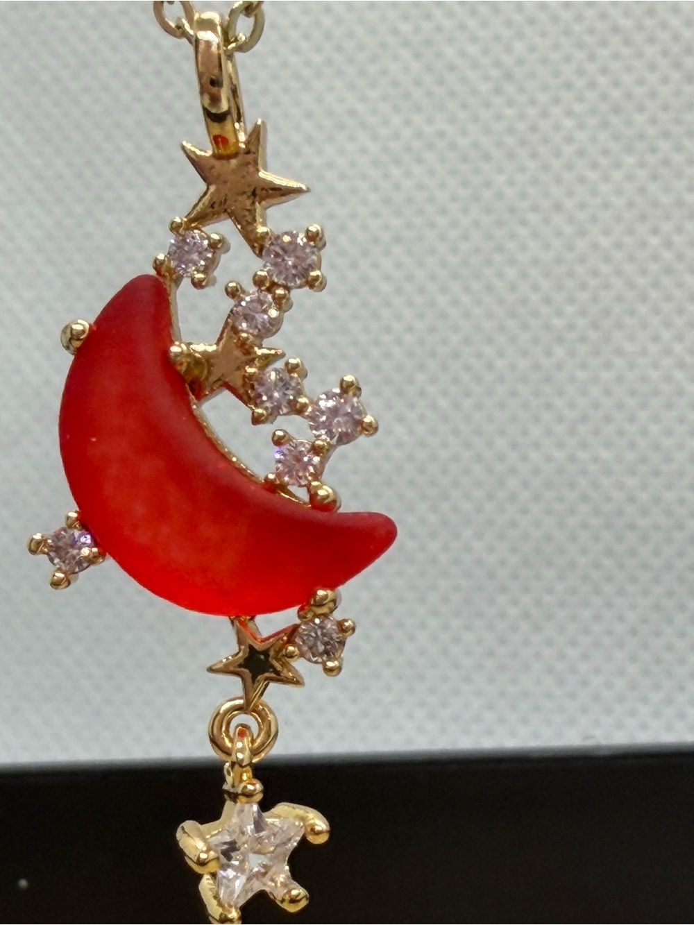 Gold-Tone Necklace with Red Crescent Moon & Star Accents